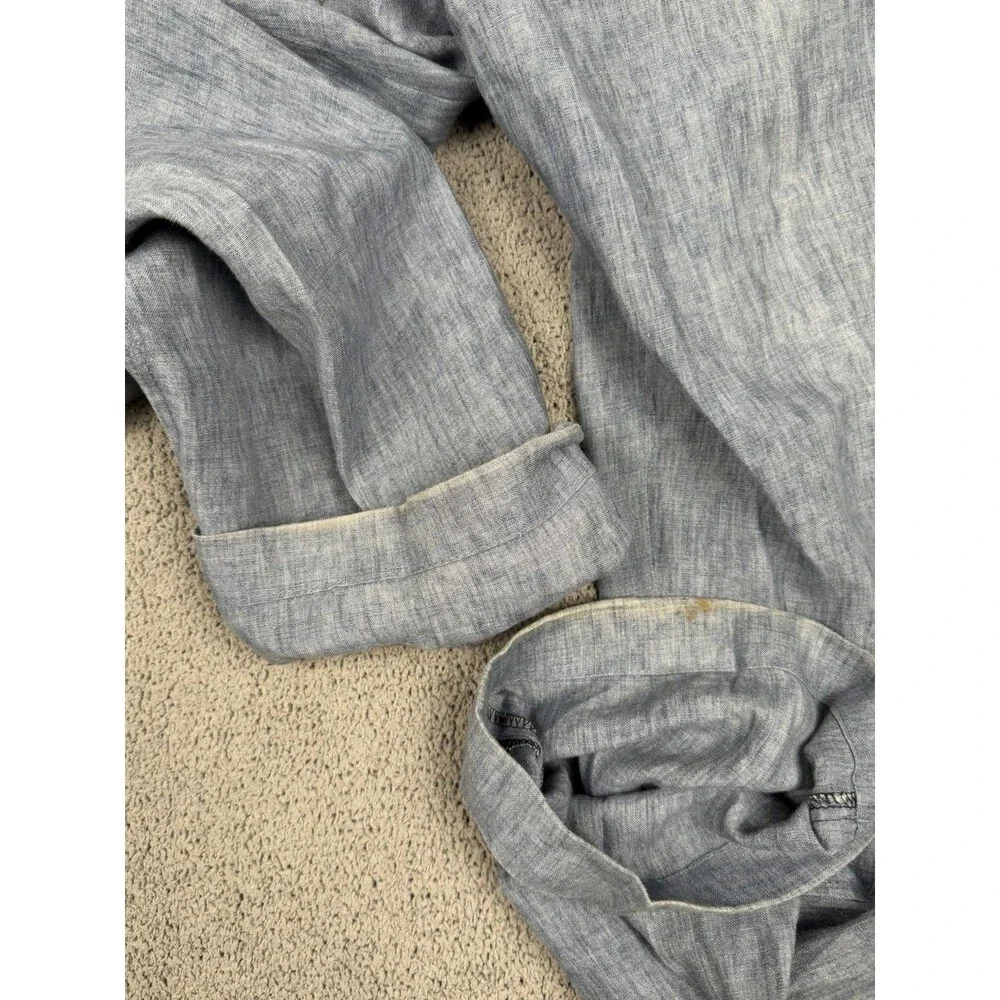 Hiltl Pants Mens 34x38 (FITS 34x31) Blue Linen Trousers Dress Flat Front Cuffed